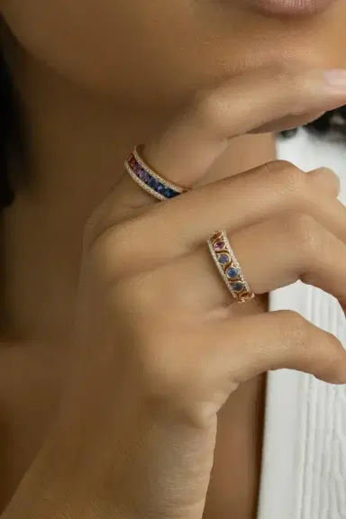 LISA NIK Rainbow Sapphire Diamond Circle Band Ring | Thumbnail 3
