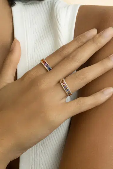 LISA NIK Rainbow Sapphire Diamond Circle Band Ring | Thumbnail 4