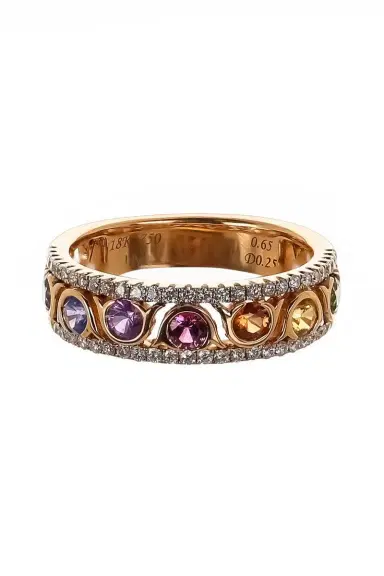 LISA NIK Rainbow Sapphire Diamond Circle Band Ring | Thumbnail 1