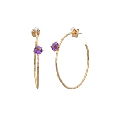 MATTIA CIELO Mattia Cielo Rugiada Pietre 18K Rose Gold & Titanium Diamond & Amethyst Hoop Earrings by The Solist | Thumbnail 1