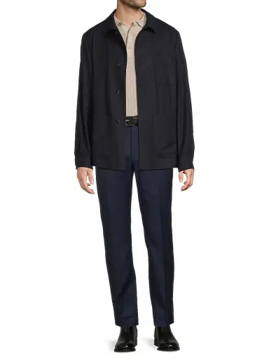 Corneliani Men's Wool Shirt Jacket - Navy | Thumbnail 2 Corneliani Men's Wool Shirt Jacket - Navy | Thumbnail 2