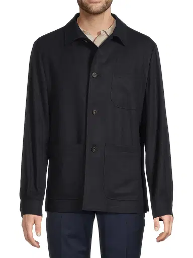 Corneliani Men's Wool Shirt Jacket - Navy | Thumbnail 3 Corneliani Men's Wool Shirt Jacket - Navy | Thumbnail 3