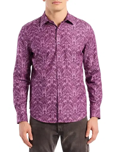 Robert Graham Men's Highland Button-Front Shirt - Berry - Size XXL | Thumbnail 1