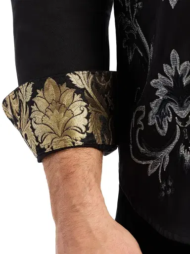 Robert Graham Men's Cheetah Embroidered Damask Button-Front Shirt - Black - Size Medium | Thumbnail 5
