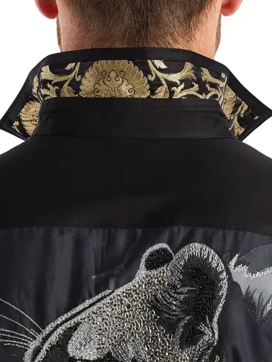 Robert Graham Men's Cheetah Embroidered Damask Button-Front Shirt - Black - Size Medium | Thumbnail 6