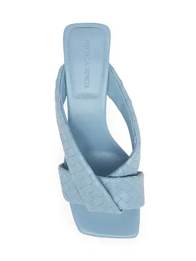 Bottega Veneta Women's Riva 50MM Leather Kitten-Heel Sandals - Light Blue | Thumbnail 3 Bottega Veneta Women's Riva 50MM Leather Kitten-Heel Sandals - Light Blue | Thumbnail 3