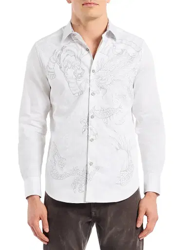Robert Graham Men's Maelstorm Embroidered Button-Front Shirt - White - Size Large | Thumbnail 1 Robert Graham Men's Maelstorm Embroidered Button-Front Shirt - White - Size Large | Thumbnail 1