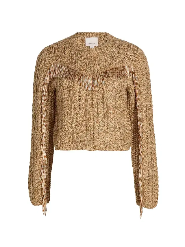 Cinq à Sept Women's Lisabeth Bugle-Fringed Knit Cardigan - Oatmeal Multi