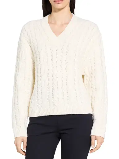 Theory Women's Wool-Cashmere Cable Knit Sweater - | Thumbnail 3 Theory Women's Wool-Cashmere Cable Knit Sweater - | Thumbnail 3