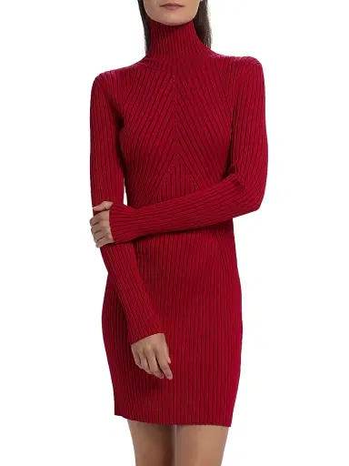 Ramy Brook Women's Louis Ribbed Body-Con Minidress - Scarlet Red | Thumbnail 3