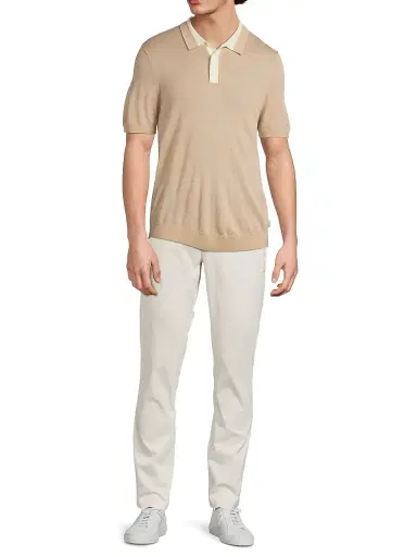Onia Men's Wool Fine-Knit Polo Shirt - Oxford Tan White - Size Large | Thumbnail 2