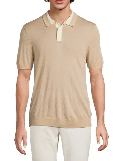 Onia Men's Wool Fine-Knit Polo Shirt - Oxford Tan White - Size Large | Thumbnail 3