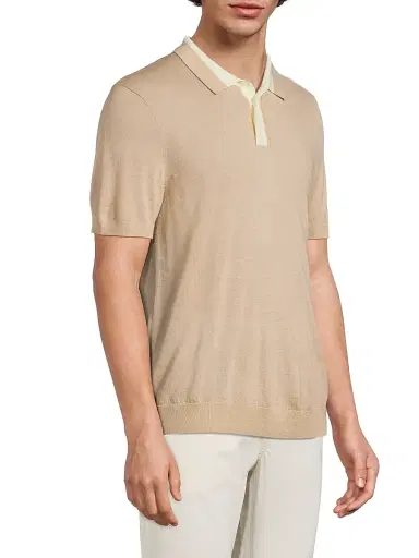 Onia Men's Wool Fine-Knit Polo Shirt - Oxford Tan White - Size Large | Thumbnail 4