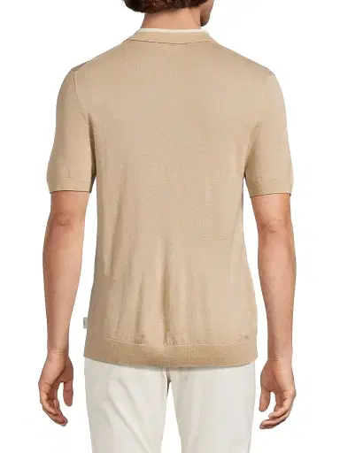 Onia Men's Wool Fine-Knit Polo Shirt - Oxford Tan White - Size Large | Thumbnail 5
