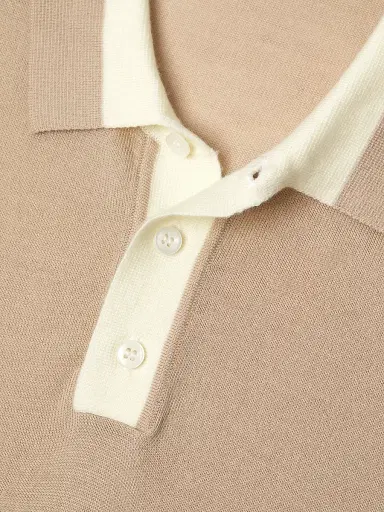 Onia Men's Wool Fine-Knit Polo Shirt - Oxford Tan White - Size Large | Thumbnail 6
