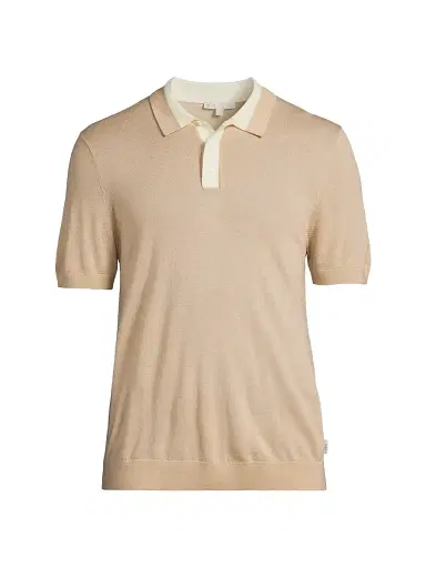 Onia Men's Wool Fine-Knit Polo Shirt - Oxford Tan White - Size Large | Thumbnail 1