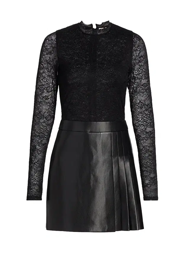 ALICE + OLIVIA Women's Chara Mixed-Media Pleated Minidress - Black