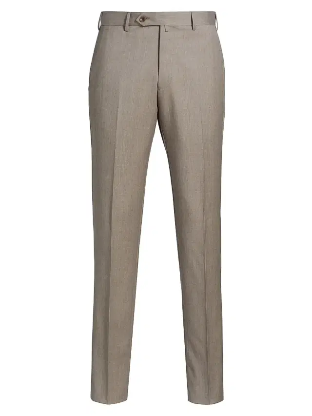 Men's COLLECTION Basic Wool Dress Trousers - Tan