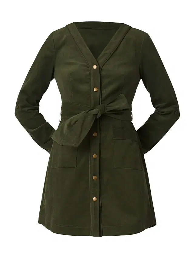 Shoshanna Women's Manon Cotton Corduroy Tie-Waist Shirtdress - Forest Green