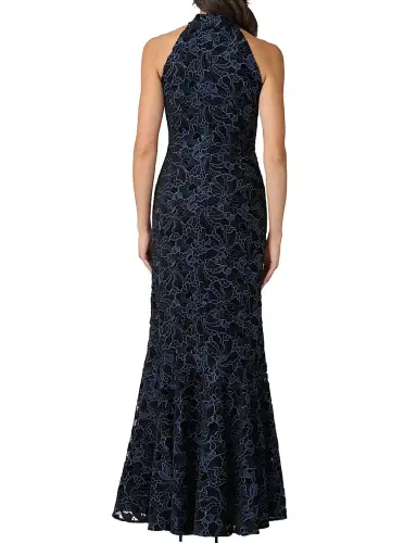 Shoshanna Women's Marcia Velvet Lace Halterneck Gown - Jet Blue | Thumbnail 3
