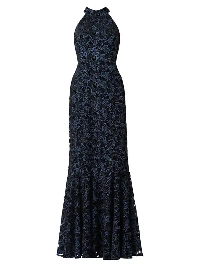 Women's Marcia Velvet Lace Halterneck Gown - Jet Blue Women's Marcia Velvet Lace Halterneck Gown - Jet Blue