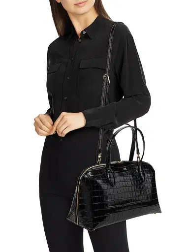 TOTEME Women's Medium Croco-Embossed Day Tote - Black | Thumbnail 2
