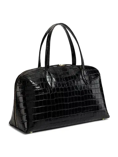 TOTEME Women's Medium Croco-Embossed Day Tote - Black | Thumbnail 4