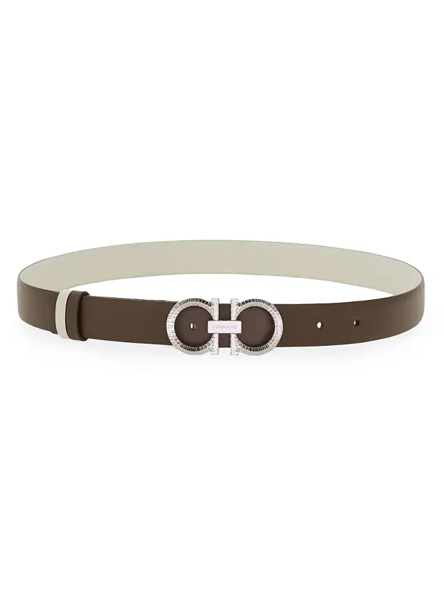 FERRAGAMO Women's Gancini Reversible Leather Belt - Coco Brown White