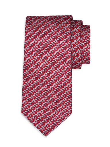 Ferragamo Men's Aris Elephant-Print Silk Tie | Thumbnail 1