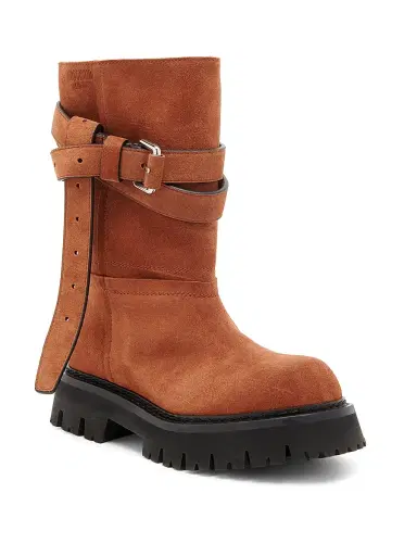 MOSCHINO Women's Tie Me 40MM Suede Ankle Boots - Rust - Size 8 | Thumbnail 2