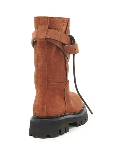 MOSCHINO Women's Tie Me 40MM Suede Ankle Boots - Rust - Size 8 | Thumbnail 3