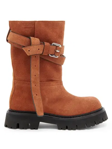 MOSCHINO Women's Tie Me 40MM Suede Ankle Boots - Rust - Size 8 | Thumbnail 1