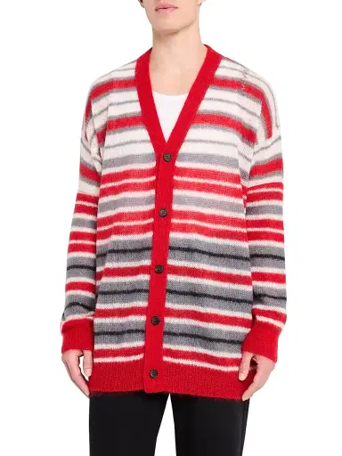 Marni Men's Striped Mohair-Nylon-Wool Cardigan - Neutral Grey - Size 42 | Thumbnail 3 Marni Men's Striped Mohair-Nylon-Wool Cardigan - Neutral Grey - Size 42 | Thumbnail 3