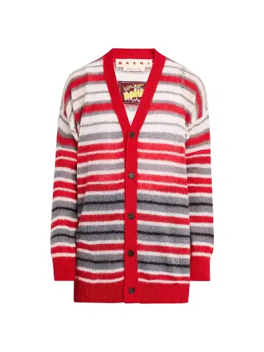 Marni Men's Striped Mohair-Nylon-Wool Cardigan - Neutral Grey - Size 42 | Thumbnail 1 Marni Men's Striped Mohair-Nylon-Wool Cardigan - Neutral Grey - Size 42 | Thumbnail 1