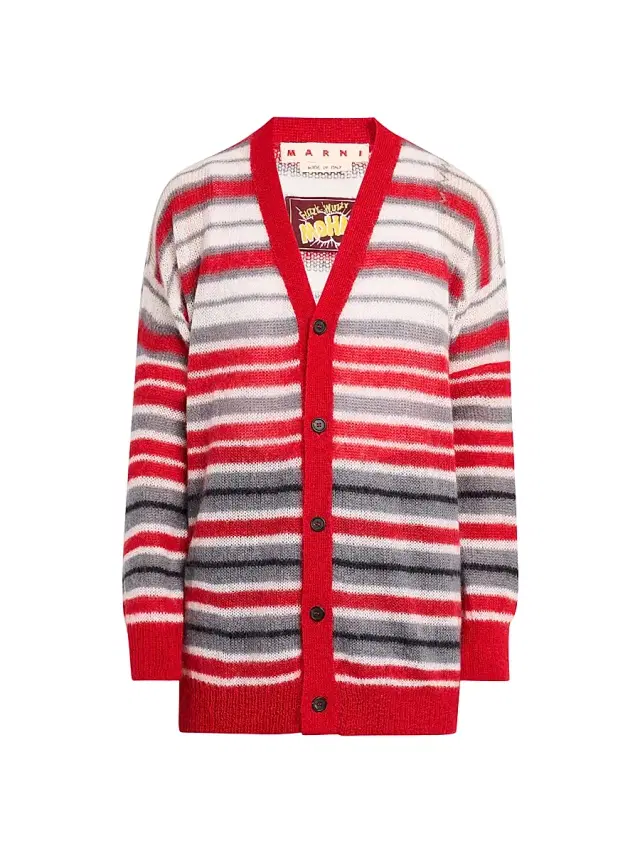 Men's Striped Mohair-Nylon-Wool Cardigan - Neutral Grey