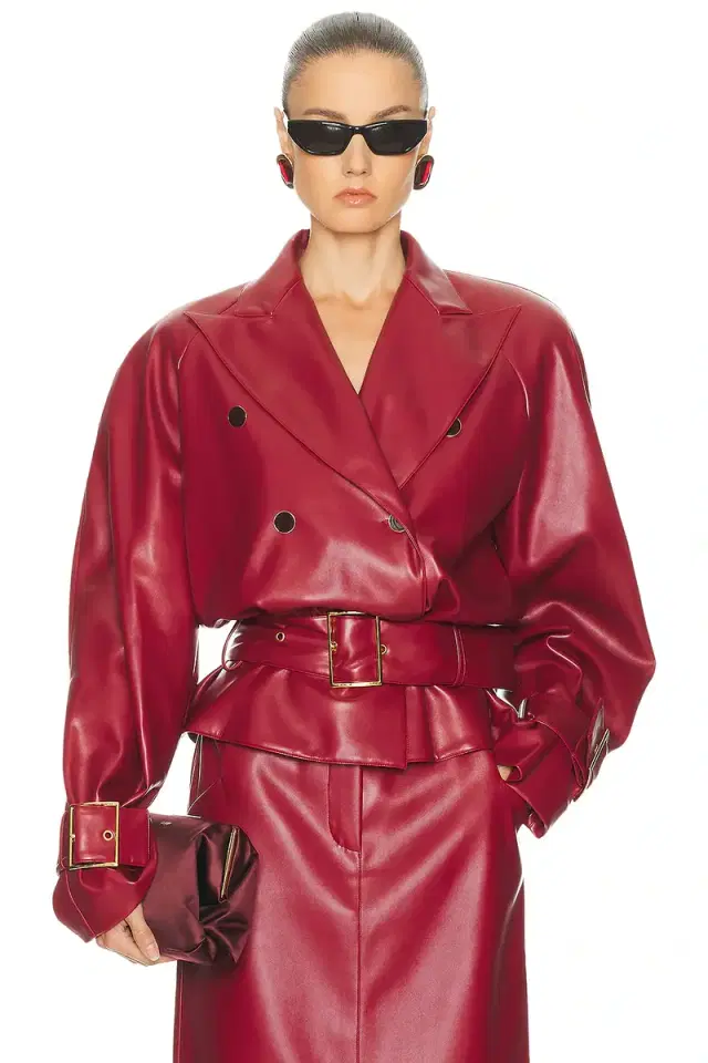 Rowen Rose Faux Leather Belted Jacket