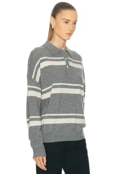 RENGGLI Cashmere Striped Polo Top | Thumbnail 2