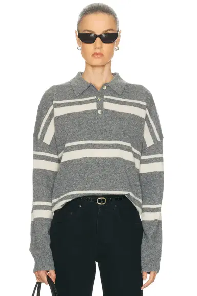 RENGGLI Cashmere Striped Polo Top | Thumbnail 1