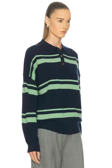 RENGGLI Cashmere Striped Polo Top | Thumbnail 2