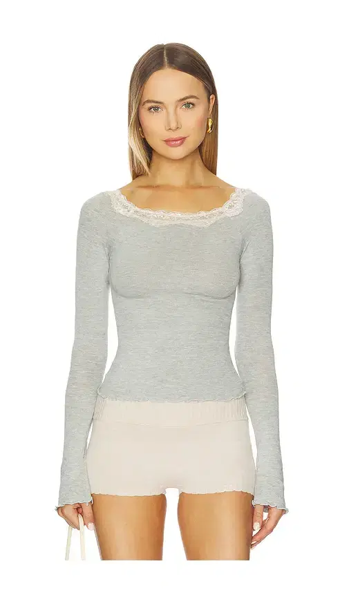 Free People x Intimately Oh My Darling Long Sleeve In Heather Grey Combo