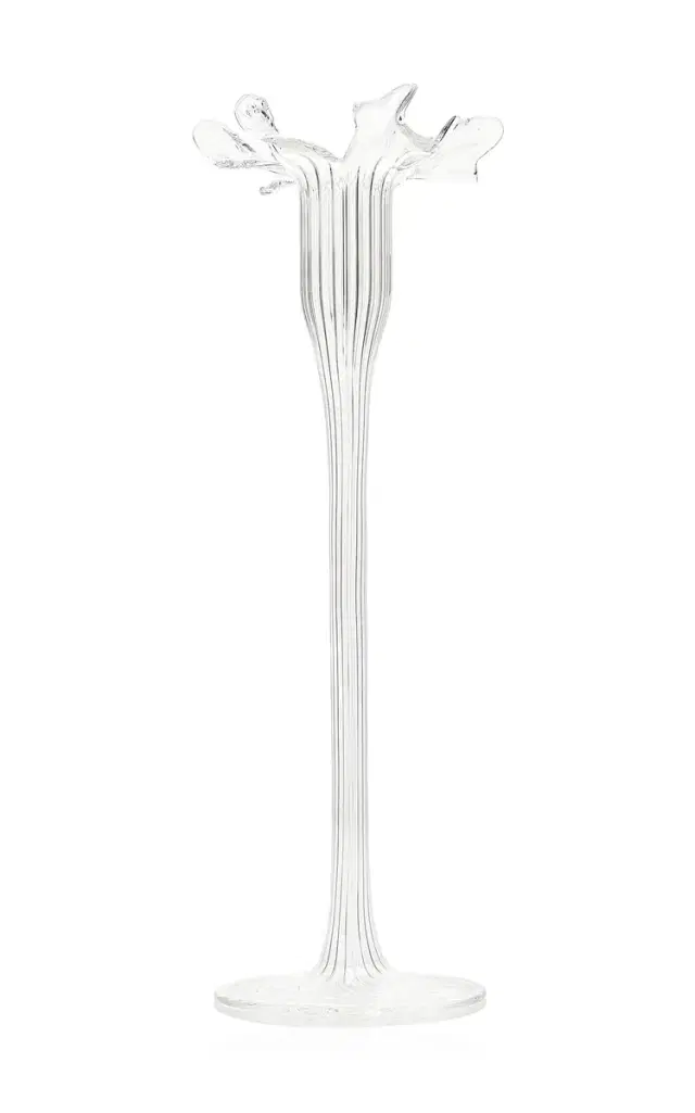 Large Floral Glass Candle Stick - Clear
