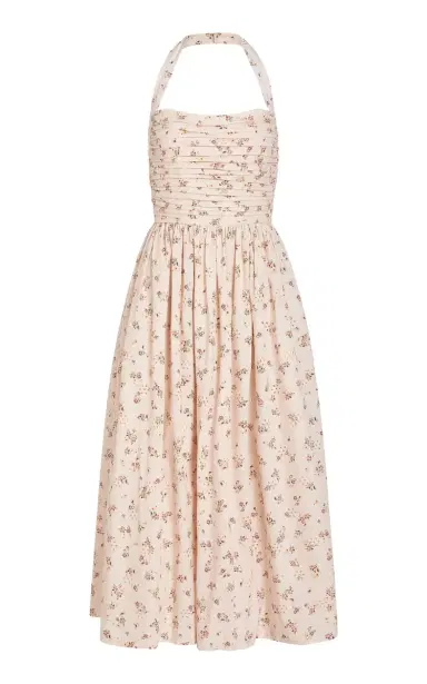 Markarian Leia Ruched Cotton Eyelet Midi Halter Dress | Thumbnail 1