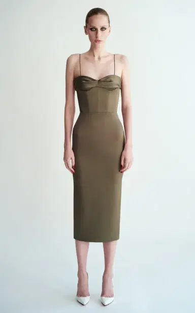 Alex Perry Draped Satin-Crepe Midi Dress | Thumbnail 4