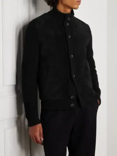Zegna Suede-Trimmed Textured-Cashmere Jacket - Men | Thumbnail 3
