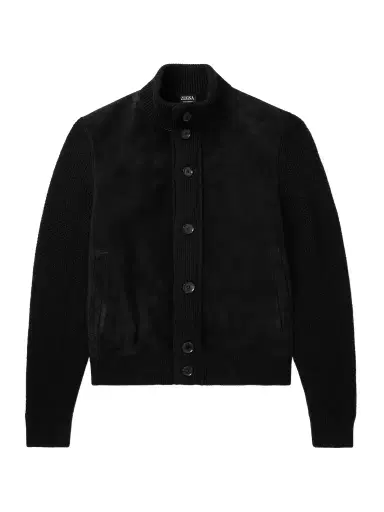 Zegna Suede-Trimmed Textured-Cashmere Jacket - Men | Thumbnail 1