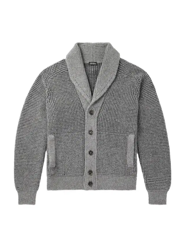 Zegna Shawl-Collar Waffle-Knit Cashmere and Mohair-Blend Cardigan - Men