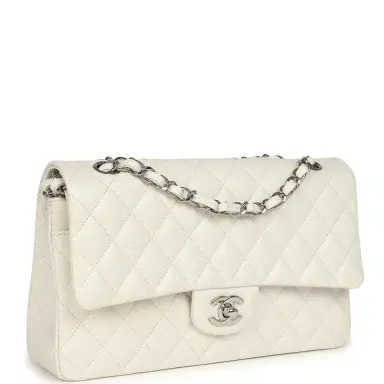 Chanel Pre-owned Chanel Medium Classic Double Flap White Shiny Caviar Silver Hardware | Thumbnail 2 Chanel Pre-owned Chanel Medium Classic Double Flap White Shiny Caviar Silver Hardware | Thumbnail 2