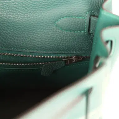 HERMÈS Pre-owned Hermes Au Pas Kelly Retourne 28 Malachite Togo, Black, Bleu Zanzibar Evercolor and Box Palladium Hardware | Thumbnail 9