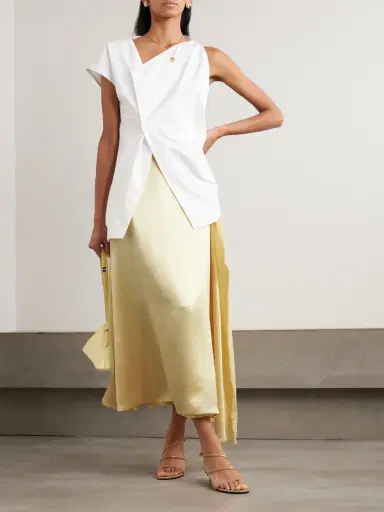 Abadia Verlap Draped Frayed Dupioni Wrap Maxi Skirt | Thumbnail 2