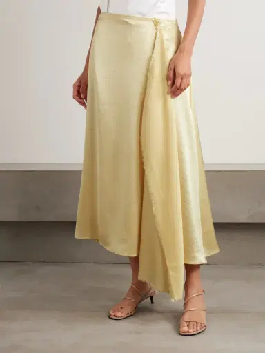 Abadia Verlap Draped Frayed Dupioni Wrap Maxi Skirt | Thumbnail 3